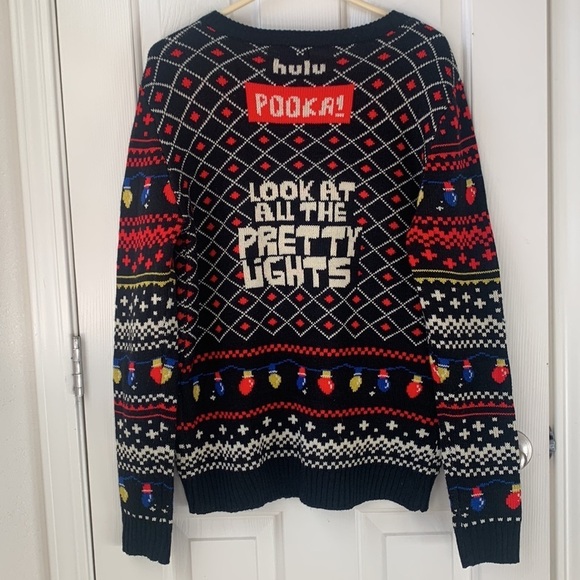 Hulu Pooka! Knitted Holiday Christmas Light Sweater Black Medium - Picture 5 of 6